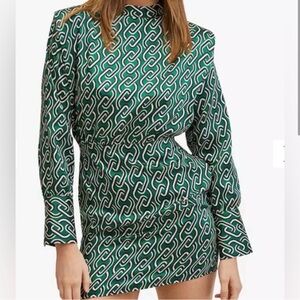 MNG green/white chain pattern mini dress satin - Med - NWT